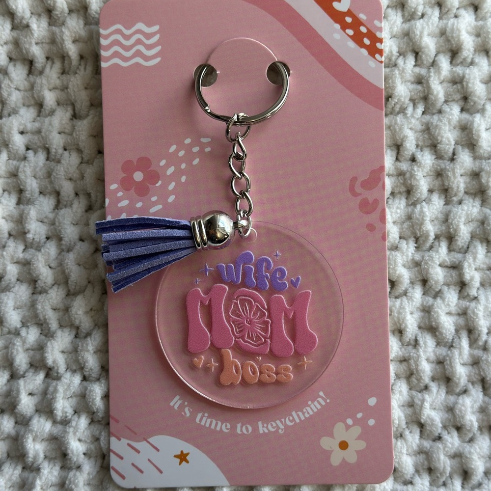 Wife Mom Boss Keychain with Tassel - Homemade